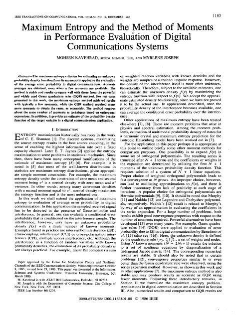 Maximum Entropy and the Method of Moments in ... - IEEE Xplore