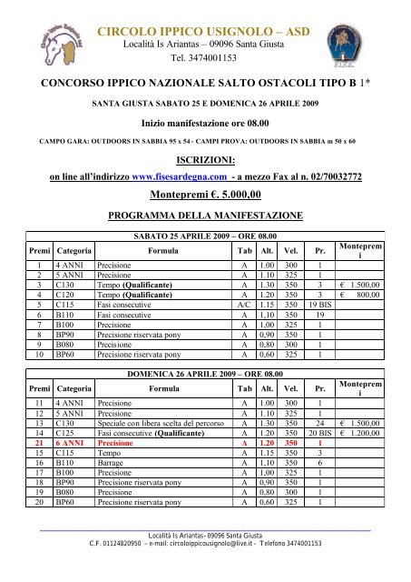 circolo ippico usignolo â asd - FISE Comitato Regionale Sardegna