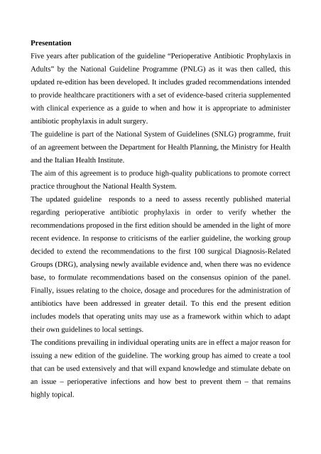 Perioperative antibiotic prophylaxis in adults - Sistema Nazionale ...