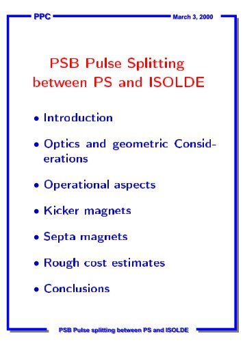 PSB Pulse Splitting betÐ»een PS and ISOLDE - CERN