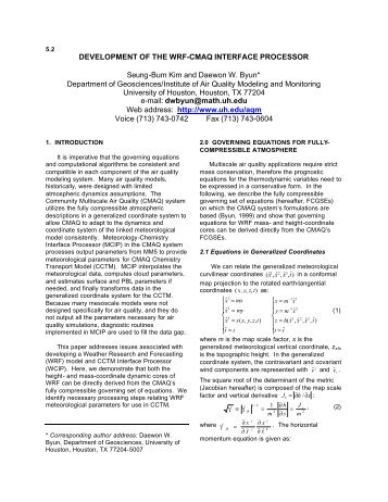 DEVELOPMENT OF THE WRF-CMAQ INTERFACE ... - CMAS