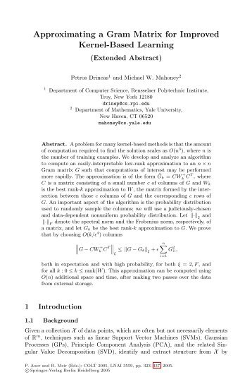 Approximating a Gram Matrix for Improved Kernel-Based Learning