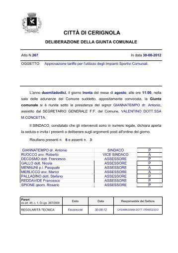 Approvazione tariffe per l'utilizzo degli Impianti ... - CittÃ  di Cerignola