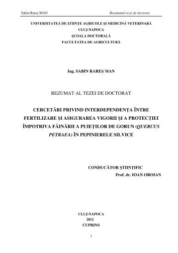 Rezumat tezÄ doctorat - USAMV Cluj-Napoca