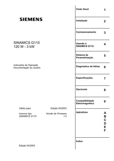 InstruÃ§Ãµes de operaÃ§Ã£o EdiÃ§Ã£o 04/2003 SINAMICS G110 - Industry