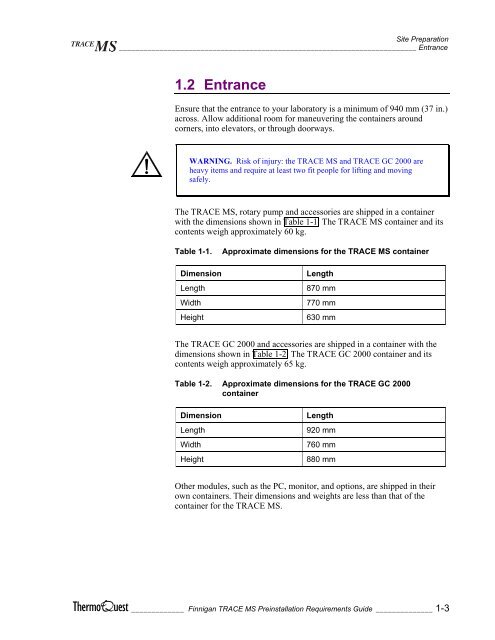 Finnigan TRACE MS - Thermo Scientific Home Page