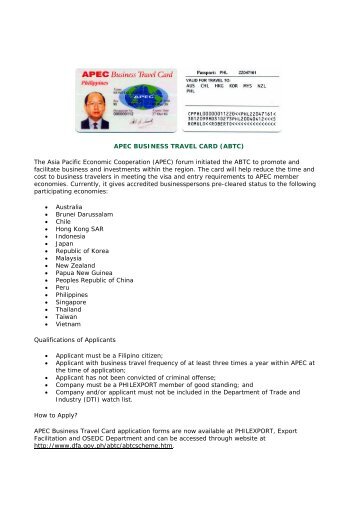 APEC BUSINESS TRAVEL CARD (ABTC) The Asia Pacific ...