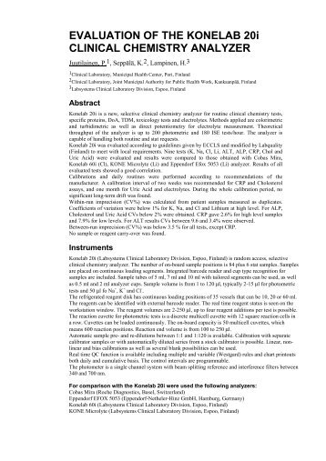 EVALUATION OF THE KONELAB 20i CLINICAL CHEMISTRY ...