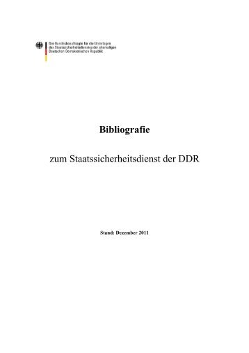 Bibliografie zum Staatssicherheitsdienst der DDR - Matthias-Film