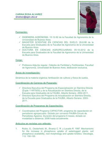 CV abreviado CARINA ROSA ALVAREZ - Facultad de AgronomÃ­a ...