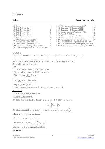 Suites Exercices corrigÃ©s - Laroche - Free
