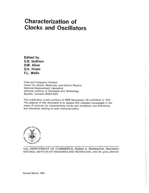 NIST Technical Note 1337: Characterization of Clocks and Oscillators