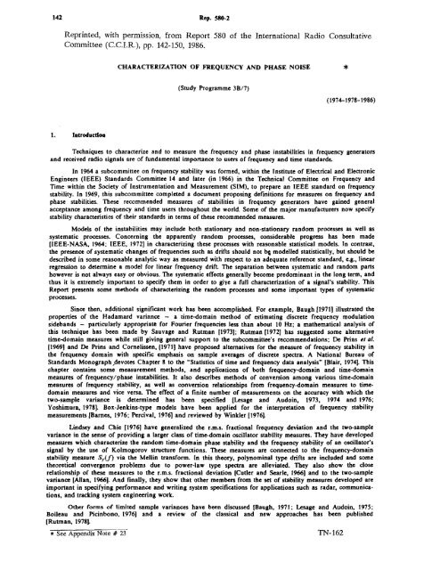 NIST Technical Note 1337: Characterization of Clocks and Oscillators