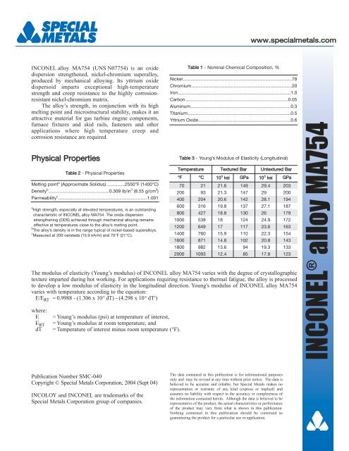 Inconel alloy MA754.pdf - Special Metals Corporation