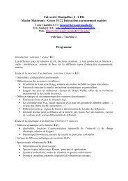 Programme du cours - UniversitÃ© Montpellier 2