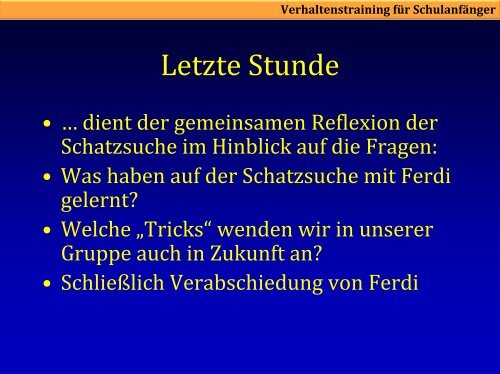 Verhaltenstraining für Schulanfänger - Universität Bremen