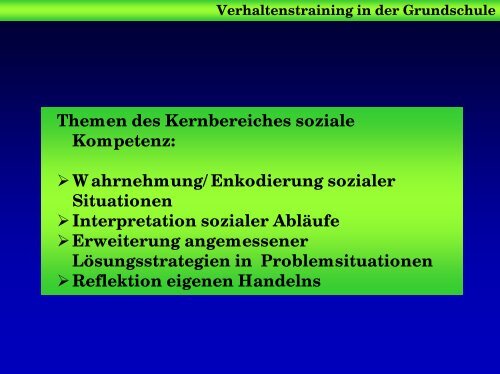 Verhaltenstraining für Schulanfänger - Universität Bremen