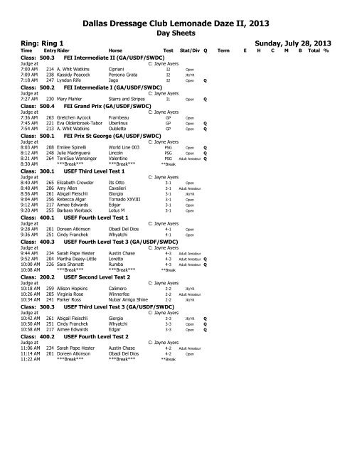 Lemonade Daze Day Sheet II - Dallas Dressage Club