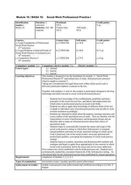 Module Programme: Bachelor Social Work (BASA) Department IV ...