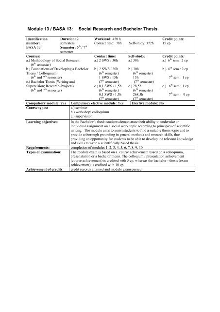 Module Programme: Bachelor Social Work (BASA) Department IV ...