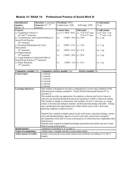 Module Programme: Bachelor Social Work (BASA) Department IV ...