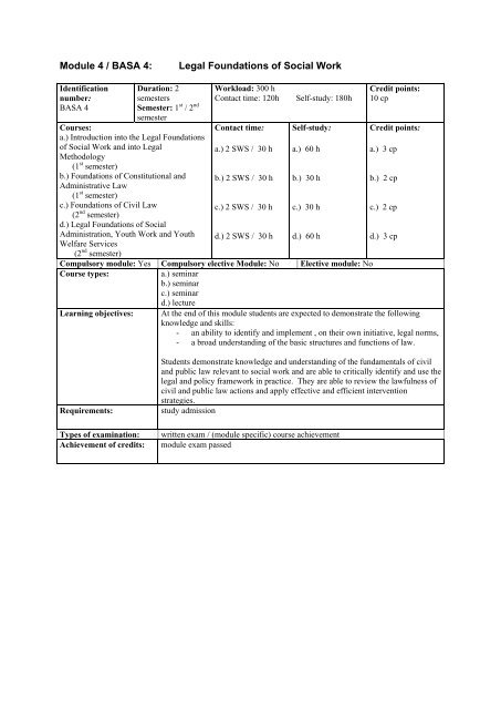 Module Programme: Bachelor Social Work (BASA) Department IV ...