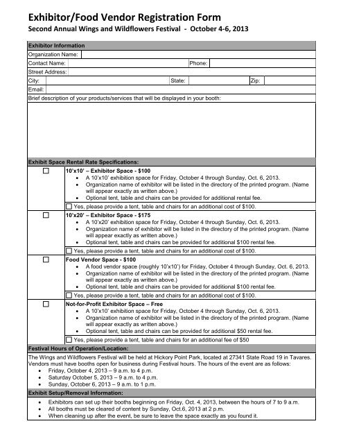 Exhibitor/Food Vendor Registration Form - Lake County