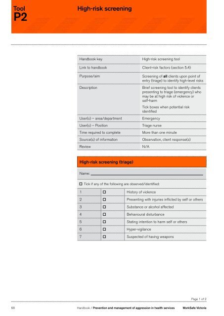 Prevention and management of aggression in ... - WorkSafe Victoria