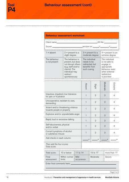 Prevention and management of aggression in ... - WorkSafe Victoria