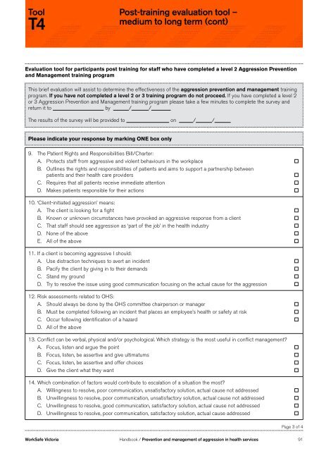 Prevention and management of aggression in ... - WorkSafe Victoria