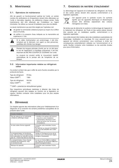 Mode d'emploi Daikin Altherma bi bloc basse