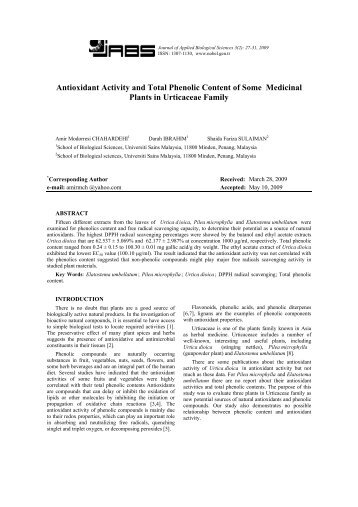 Antioxidant Activity and Total Phenolic Content of Some Medicinal ...