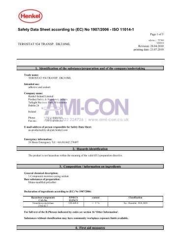 Safety Data Sheet according to (EC) No 1907/2006 - ISO ... - AMI-CON