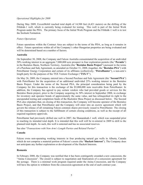 Management Discussion & Analysis - Falcon Oil & Gas, Ltd.