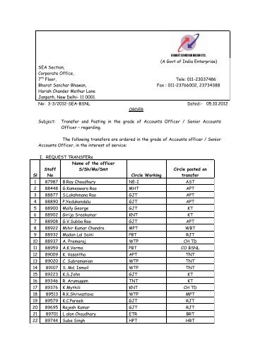 (A Govt of India Enterprise) SEA Section, Corporate ... - AIBSNLEA