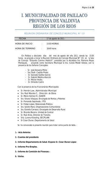 Acta SesiÃ³n Ordinaria NÂº131. 17-08-2011 - Ilustre Municipalidad de ...