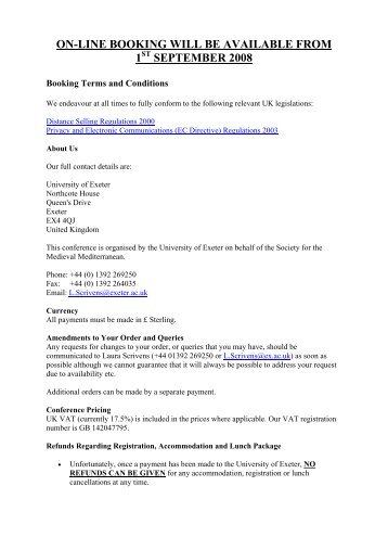 Terms and Conditions Introduction - University of Exeter