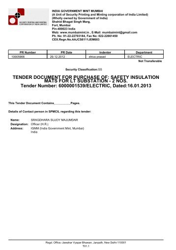 TENDER DOCUMENT FOR PURCHASE OF: SAFETY INSULATION ...