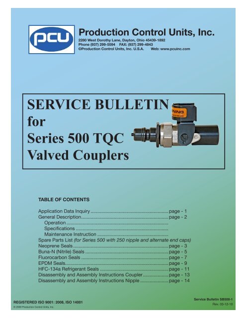 Service Bulletin for Series 500 tQc valved couplers - Production