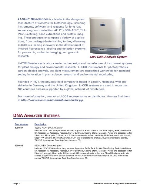 4300 DNA Analyzer Product Catalog 2009