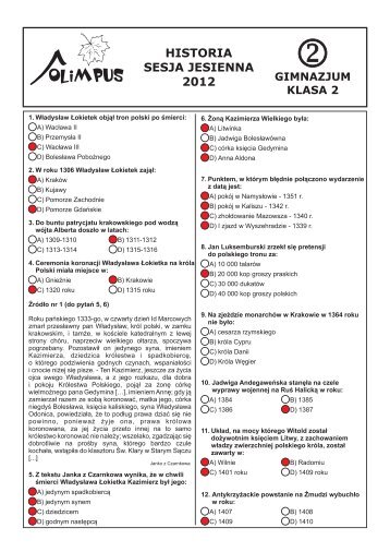 OLIMPUS Sesja jesienna 2012 - Historia, kl. 2 Gimnazjum