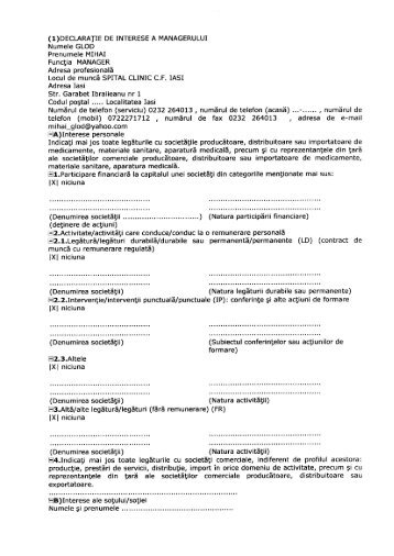 (1)declaraţie de interese a managerului - Spitalul Clinic CF Iasi