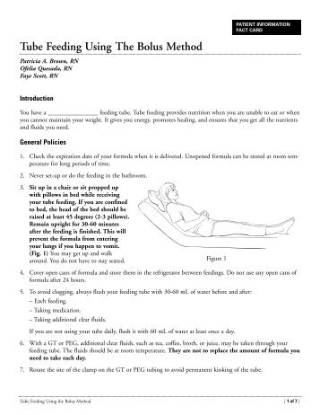 Tube Feeding Using The Bolus Method - Memorial Sloan-Kettering ...