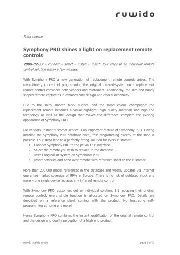 Symphony PRO shines a light on replacement remote ... - Ruwido