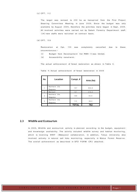 Compliance Report 2009 - Sabah Forestry Department