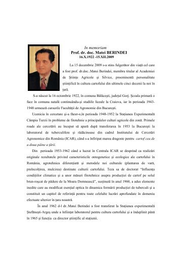 In memoriam Prof. dr. doc. Matei BERINDEI