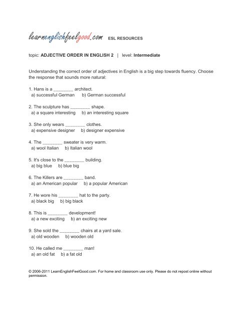 Adjective order 2 - LearnEnglishFeelGood.com