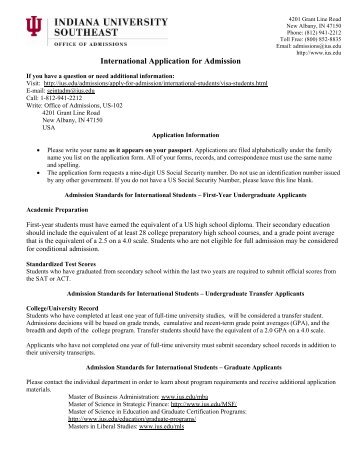 International Application for Admission - Indiana University Southeast