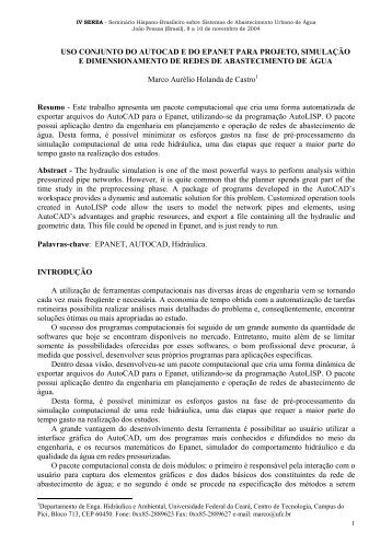 Uso Conjunto do Autocad e do Epanet para Projeto, SimulaÃ§Ã£o e ...