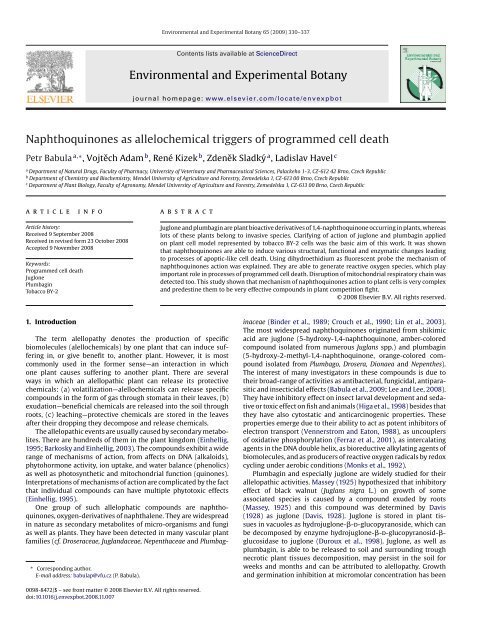 Environmental and Experimental Botany Naphthoquinones as ...